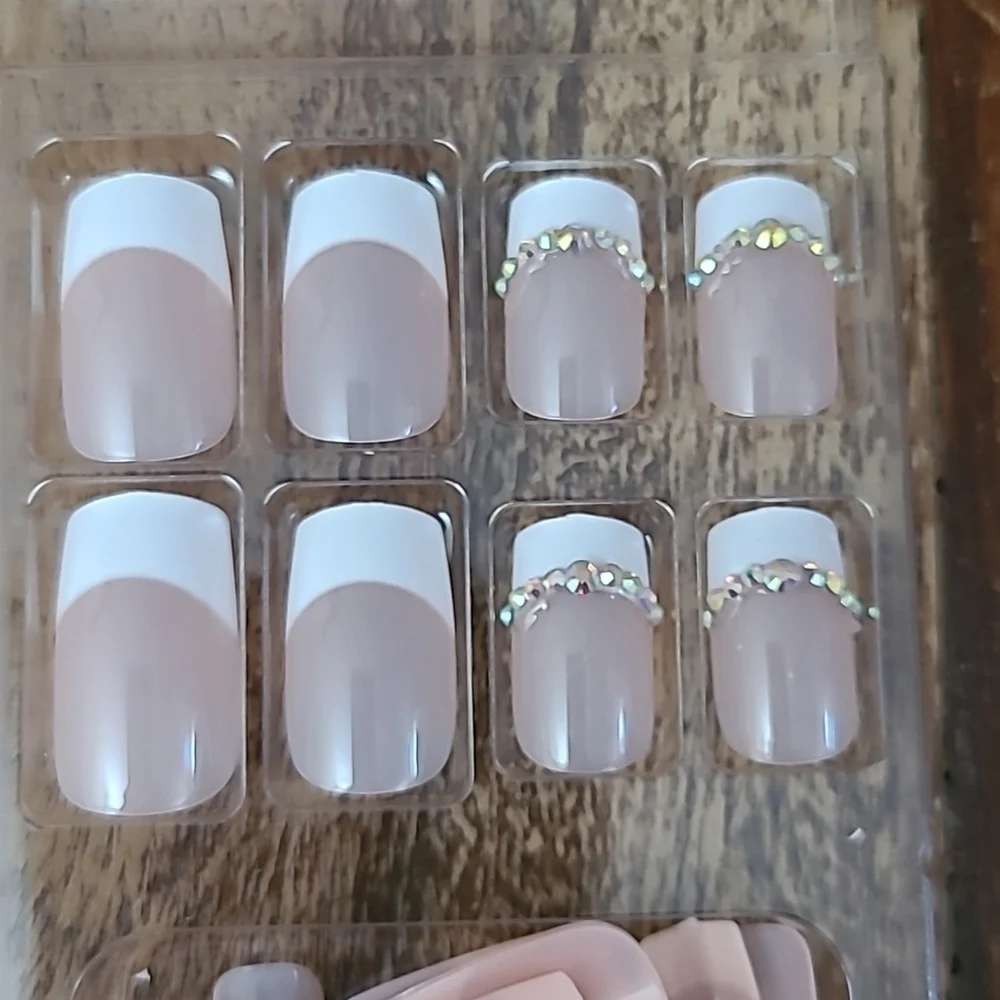2/$16 Rhinestone French Manicure Press On Nails